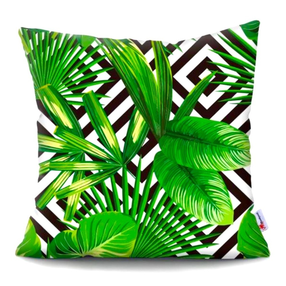 Cool Palm Monstera Geometric Print Pillow Cover